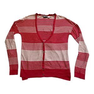 BDG Urban Outfitters Red Tan Striped Knit Cardigan Sweater | Medium